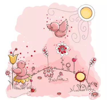 Playful pink birds wall stickers for kid - TenStickers