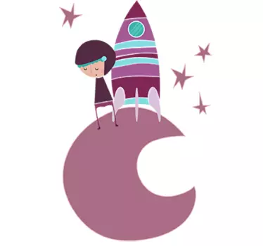 Purple Moon Astronaut Wall Sticker - TenStickers