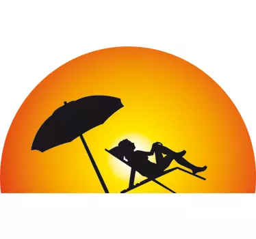 Silhouette Sunset Beach Wall Sticker - TenStickers