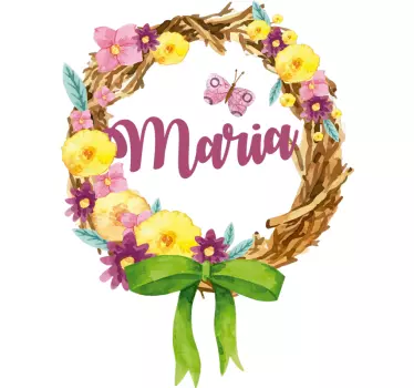 Spring Bouquet with Name Floral Wall Sticker - TenStickers