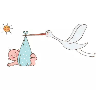 Stork Carrying Baby Kids Sticker - TenStickers