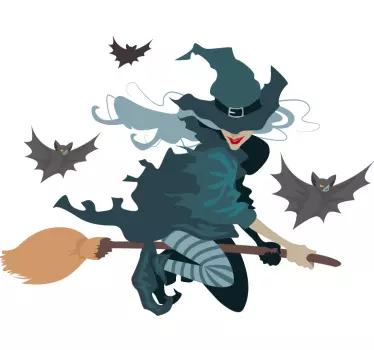 Witch flying halloween wall decal - TenStickers