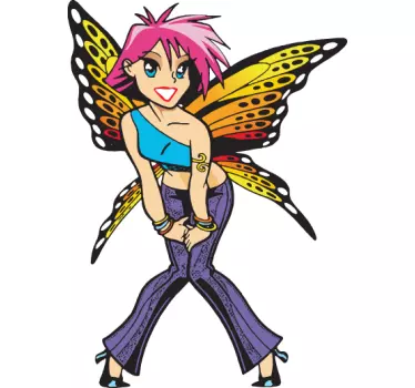 Young Butterfly Girl Wall Sticker - TenStickers
