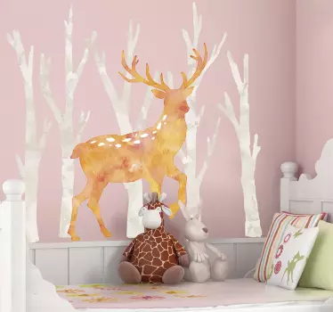 Watercolour Deer in Forrest Wall Sticker - TenStickers