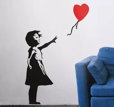 Girl with Red Heart Balloon Silhouette Decal - TenStickers