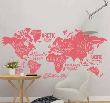 Detailed world map wall sticker - TenStickers