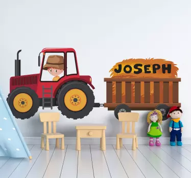 Farm animal wall sticker tractor with hay - TenStickers
