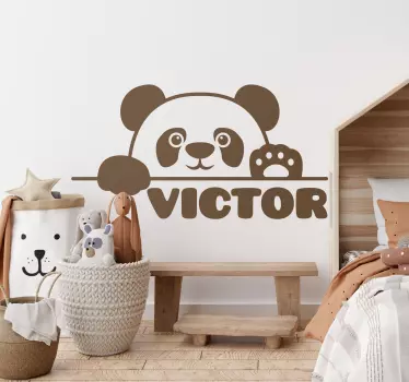 Peered baby panda with name baby wall sticker - TenStickers