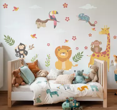 Happy jungle animals illustration sticker - TenStickers