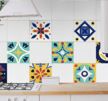 Kitchen wall sticker floral pattern tile - TenStickers