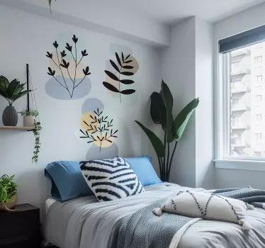 Abstract plants with colored circles bedroom wall sticker - TenStickers