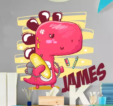 Adorable rose dinosaur wall sticker - TenStickers