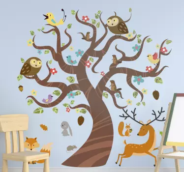 Animals in tree tree wall decal - TenStickers