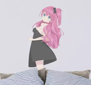 Anime girl in elegant black dress cartoon wall decal - TenStickers