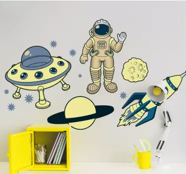 Astronaut yellow adventure space wall sticker - TenStickers