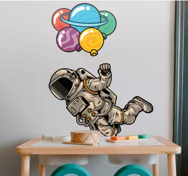 Astronaut floating in space with balloons wallpaper decal - TenStickers