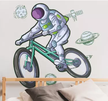 Astronaut riding a bicycle wallpaper sticker - TenStickers