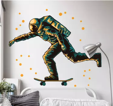 Space wall sticker astronaut skateboarding figure - TenStickers