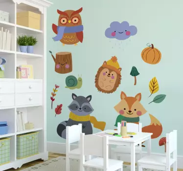 Autumn flowers & animals wild animal sticker - TenStickers