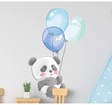 Baby banda holding three blue air balloons. illustration wall art - TenStickers