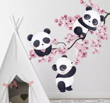 Baby pandas on spring tree wild animal sticker - TenStickers