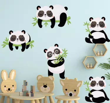 Baby pandas with bamboo wild animal sticker - TenStickers