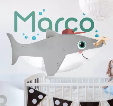 Baby shark with name Kids Bedroom Wall Sticker - TenStickers