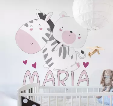 Baby Zebra and bear name teddy wall decal - TenStickers