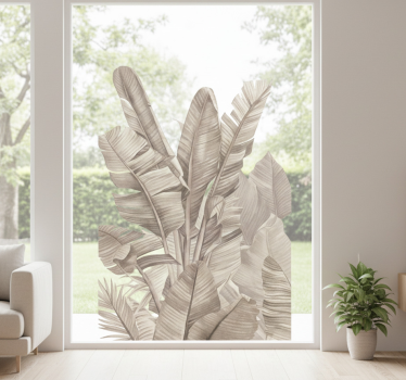 Beige palm forest leaves window sticker - TenStickers