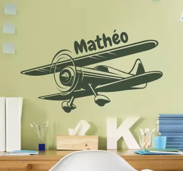 Biplane with First Name illustration wall art - TenStickers