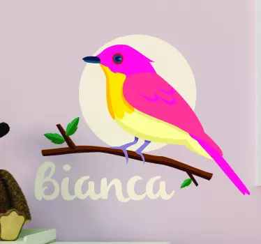 Bird wall sticker pink bird on a branch - TenStickers