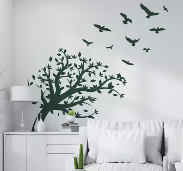 Birds flying over tree bird sticker - TenStickers
