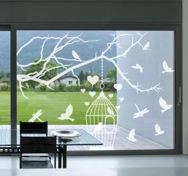 Birds in cages window decal - TenStickers