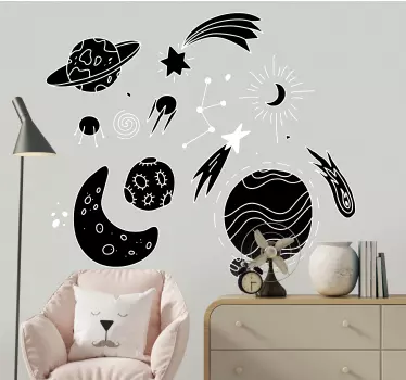 Black and white cosmic illustrations space sticker - TenStickers