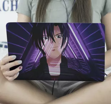 Black haired anime boy laptop stickers - TenStickers