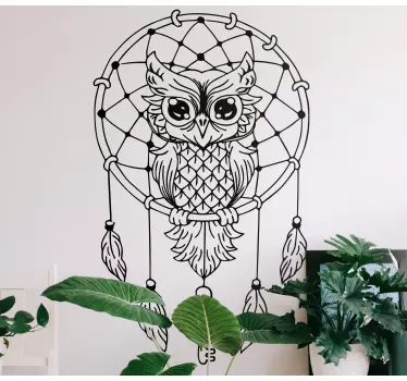 Black owl with dream catcher bird decal - TenStickers