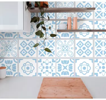 Blue and white cement pattern tile transfer - TenStickers