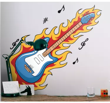 Blue guitar rock n roll sticker - TenStickers