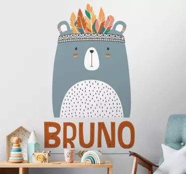 Blue nordic bear with customisable name custom sticker - TenStickers