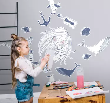 Blue sailor theme illustration wall art - TenStickers