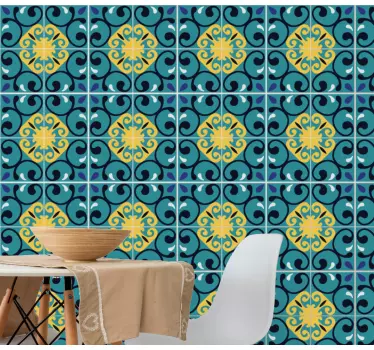 Blue tones cement tiles patterns decal - TenStickers