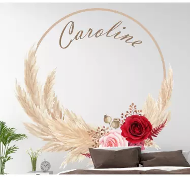 Bohemian floral wreath with pampas grass wall decor - TenStickers