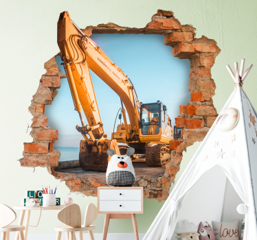Broken wall with three excavators visual effects wall sticker - TenStickers