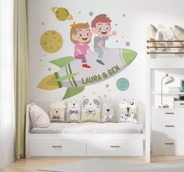 Siblings on a rocket space wall sticker - TenStickers