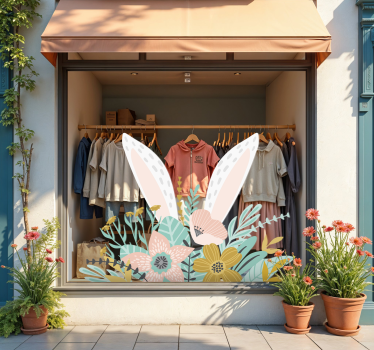 Bunny ears and plants shop window sticker - TenStickers