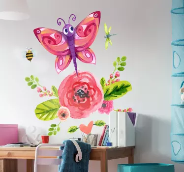 Butterfly illustration wall art decal - TenStickers