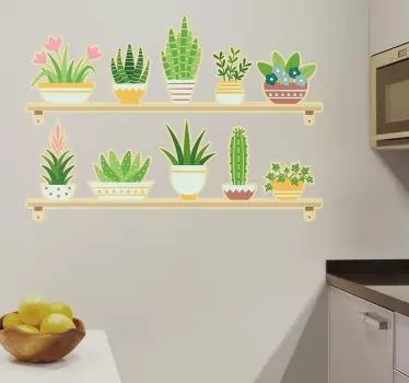 Cactus plant set shelf kitchen stickers - TenStickers