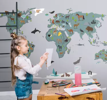Cartoon animals and trees map wall sticker - TenStickers