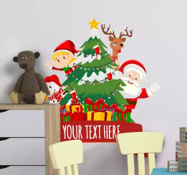 Cartoon, Christmas tree and characters christmas wall decal - TenStickers