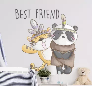 Cartoon panda & tiger illustration wall art - TenStickers